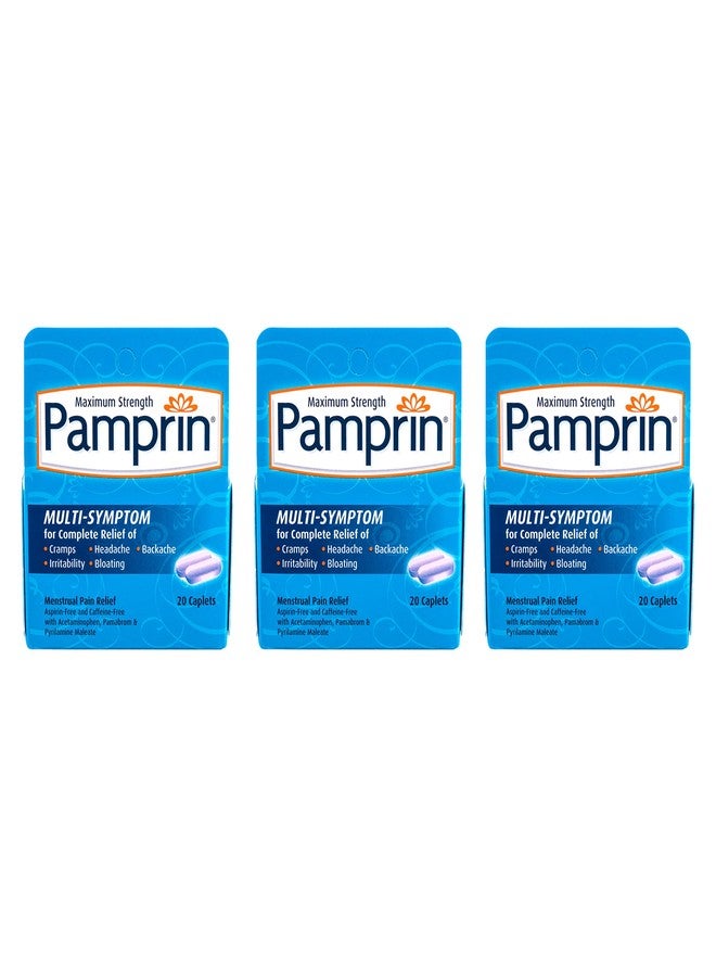 Pamprin Multi-Symptom Formula, with Acetaminophen, Menstrual Period Symptoms Relief, 20 Caplets (Pack of 3) - Image 1
